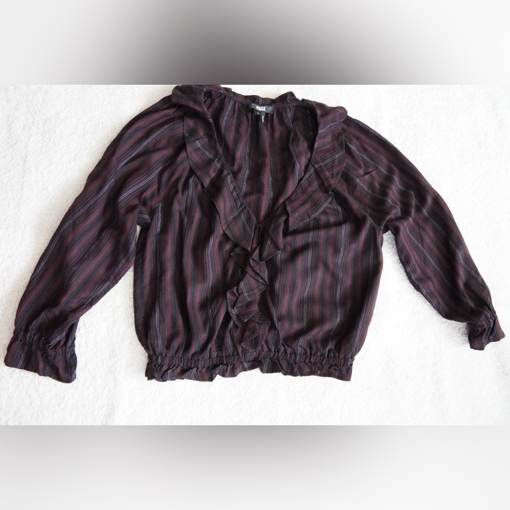 PAIGE Striped Ruffle Blouse - Black and Purple